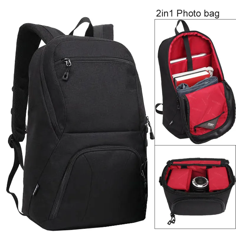 

Large Capacity 2 in 1 Photo Camera Shoulders Padded Travel Waterproof Backpack Carrying Bag Video Tripod 15.6" Laptop Case Bags