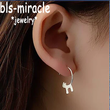 Bls-miracle New !Fashion Jewelry Accessories Silver Lovely Cat Earrings  Best Gift  For Women Girl Wholesale E076