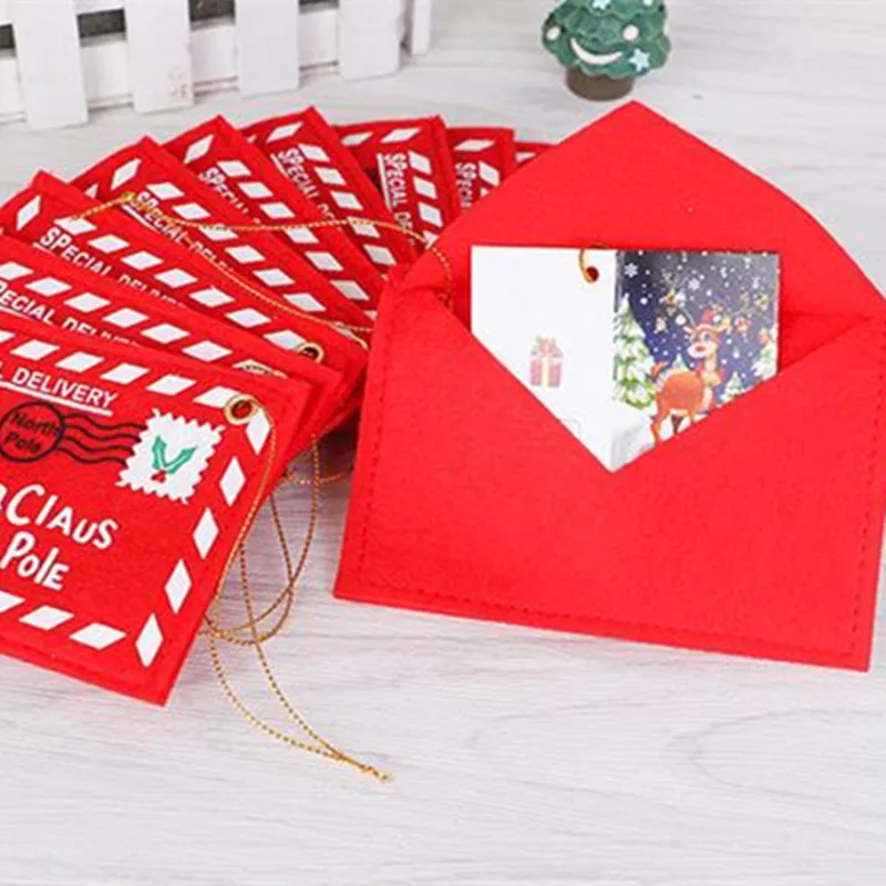 5pcs Merry Christmas Crafts Noel Envelope Xmas Tree Decorations Pendant