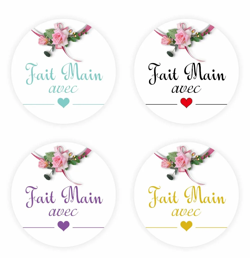 

DouxArt 100 Pieces Stickers Fait Main avec Coeur, 40mm Flowers Wedding Party Baptism Communion Decoration Envelope Seals Labels