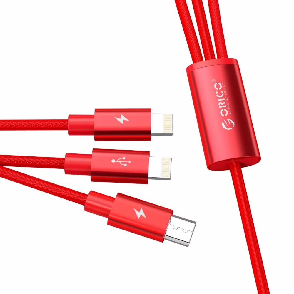 ORICO UTS3 3 в 1 USB кабель 3A Макс зарядки и передачи данных кабель для iPhone X 8 7 samsung Xiaomi huawei с 2 освещения и 1 микро B