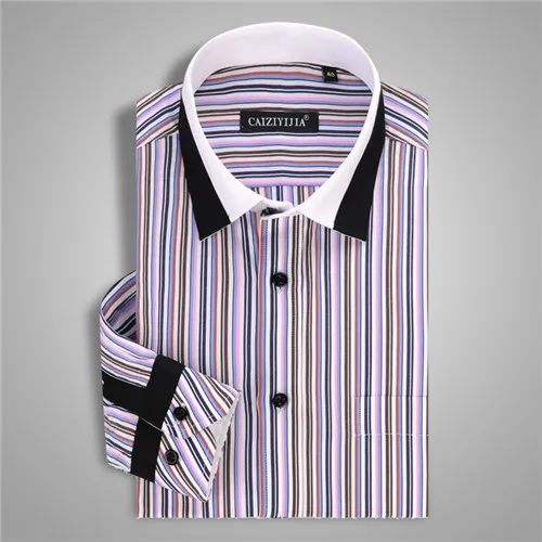 2016 new Striped Shirt men white black patchwork collar long sleeve ...
