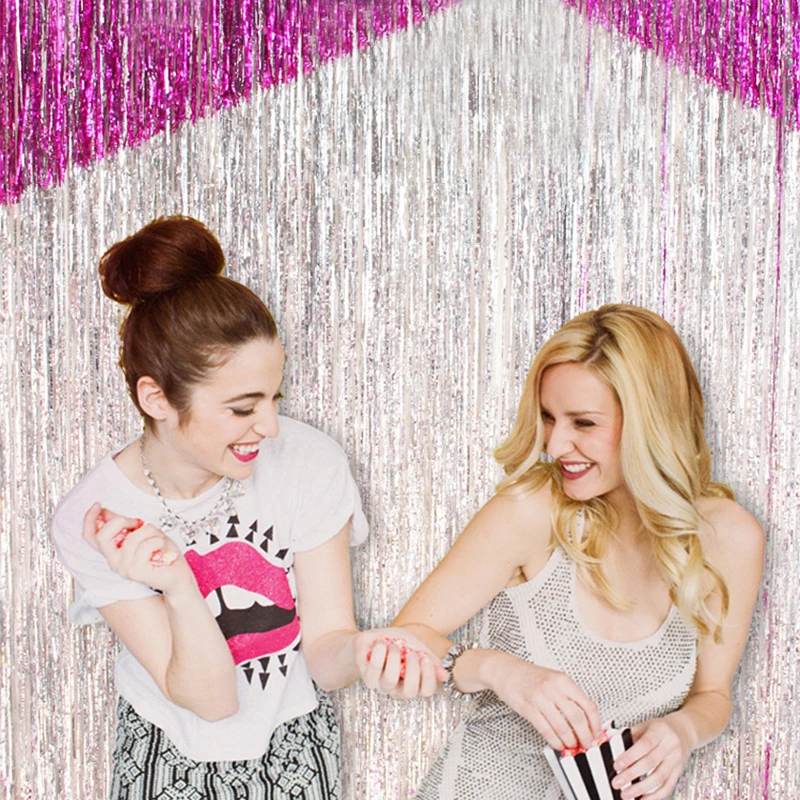 1*2M Gold Pink Rainbow Sequin Backdrop Foil Fringe Tinsel Curtain Birthday Party Rain for Wedding Wall Anniversary Decoration