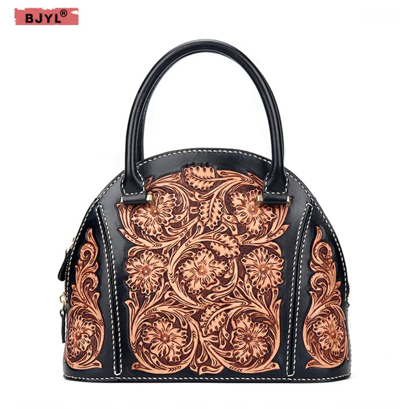 

BJYL Handicraft Women handbags new shell the first layer cowhide Retro shoulder Bag personality new multi-purpose bag