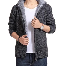 Зимние модные вязаные толстовки, теплые толстые мужские толстовки на молнии, мужские меховые MC-011 с капюшоном