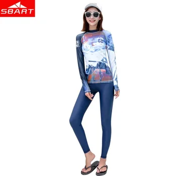 

SBART 2019 New Women Letter Print Swimsuit Female Long Sleeve Sports Suit Summer Diving Shirt Sunscreen Protection Rash Guard