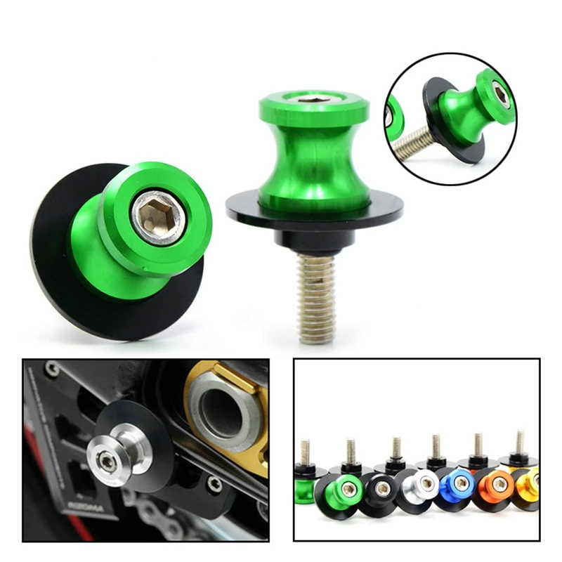 10mm Swingarm Sliders Spools Green For KAWASAKI Ninja ZX6R ZX7R ZX9R