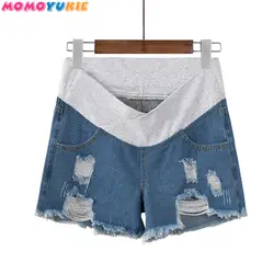 Летние модные джинсовые шорты для беременных для талии, живота, эластичная короткая джинсовая одежда для беременных женщин