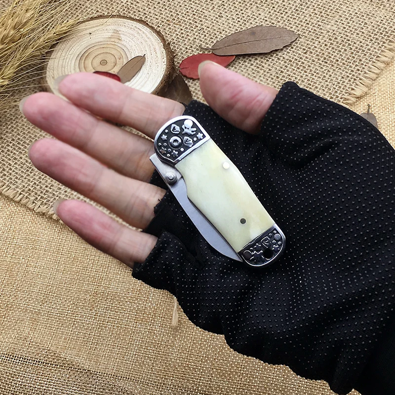 Ручной работы EDC охотничий карманный нож с костной ручкой острый брелок-нож Универсальный мини складной нож маленький портативный инструмент top scyzoryk