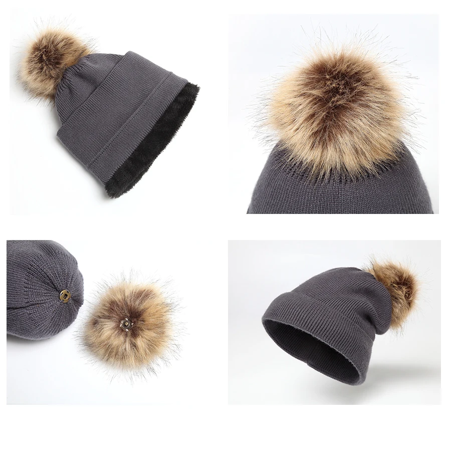 Girita Winter Women's knit hat fleece lined Hats crochet Skullies Beanies Pompon Fur Female Warm Caps The new listing (9)