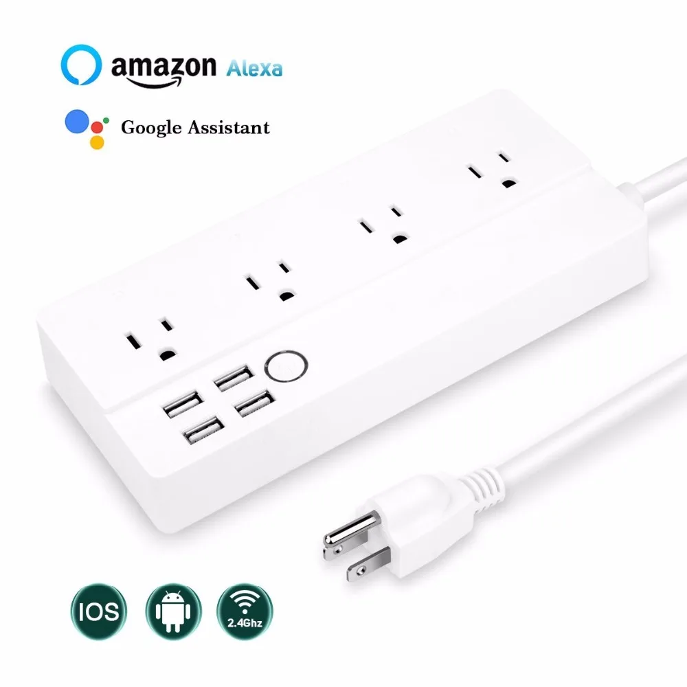 

Hyleton Smart Power Strip wifi plug 4 USB 4 AC WiFi Wireless Remote Power on/off with phone for Home Electronics WiFi App