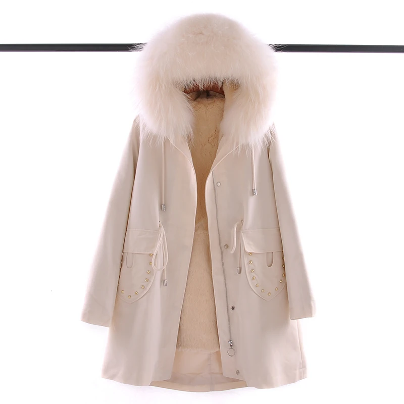 Cheap 2019 Fur Parka Real Rex Rabbit Fur Lining Removable With Big Raccoon Fur Hooded Long Sleeve 4