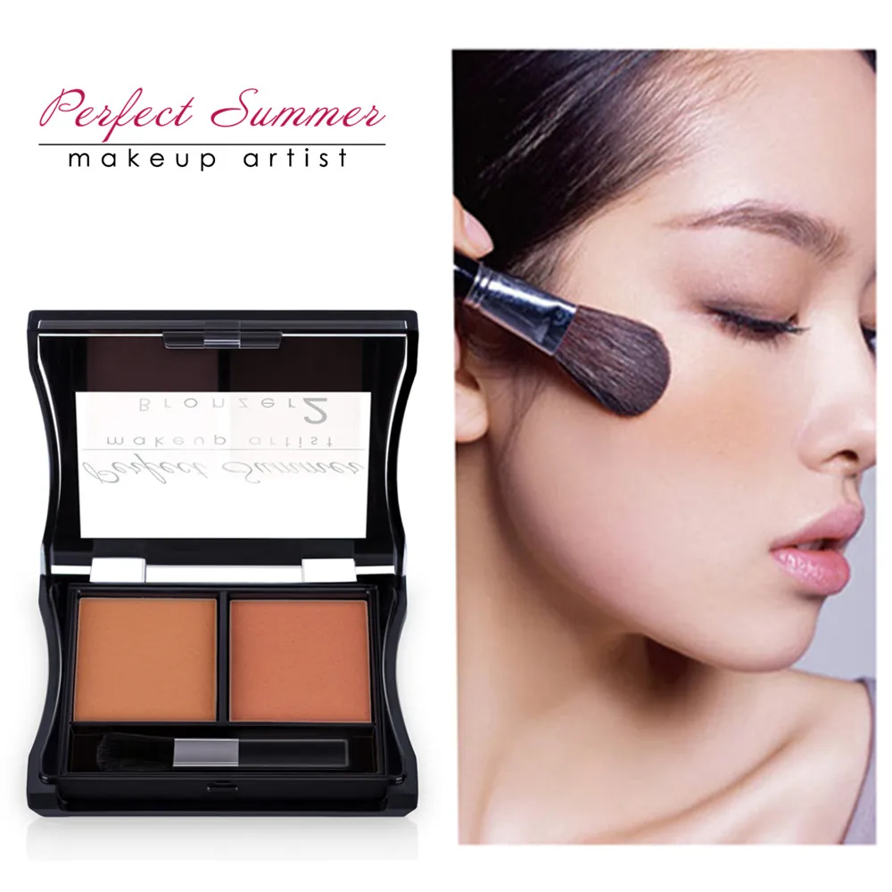 

Perfect Summer Blusher Face Makeup Double Color Pink, Orange, Brown Professional Cheek Makeup Bronzer Blusher With Brush