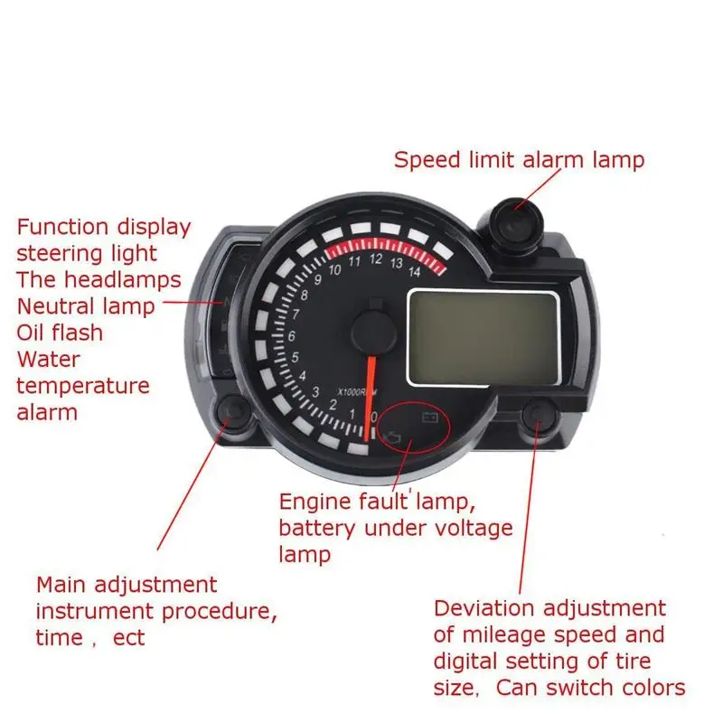 7-Цвет светодиодный мотоцикл RX2N ЖК ATV цифровой спидометр тахометр метр 15000 об/мин