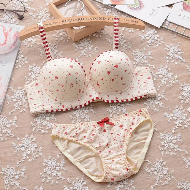 New cotton linen blossom blossoms bra set sexy cute pastoral small