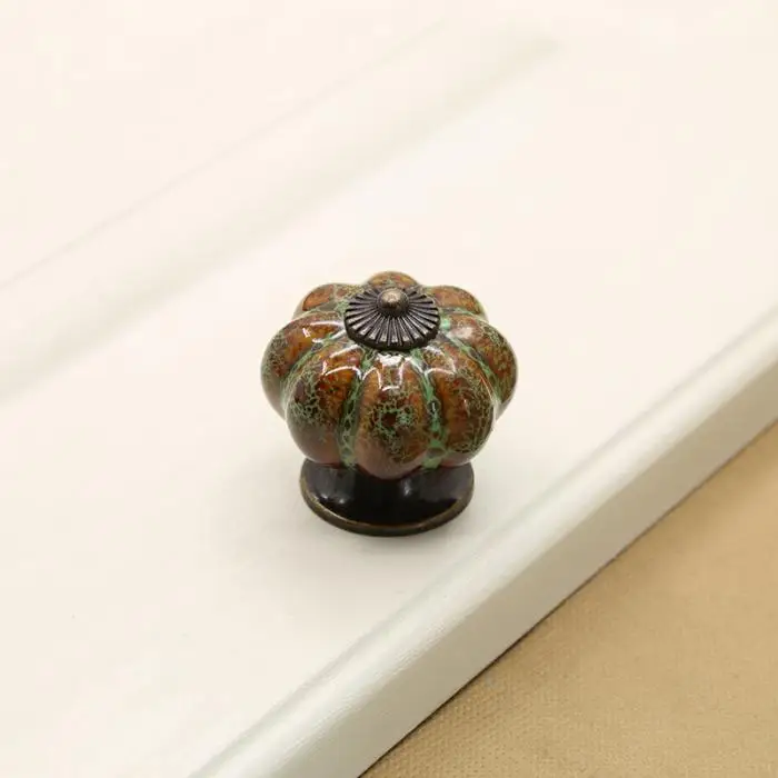 6 шт. керамика глазурованная дверные ручки в виде тыквы винтажные двери шкафа Потяните мебельные ручки для кухонной мебели AI88