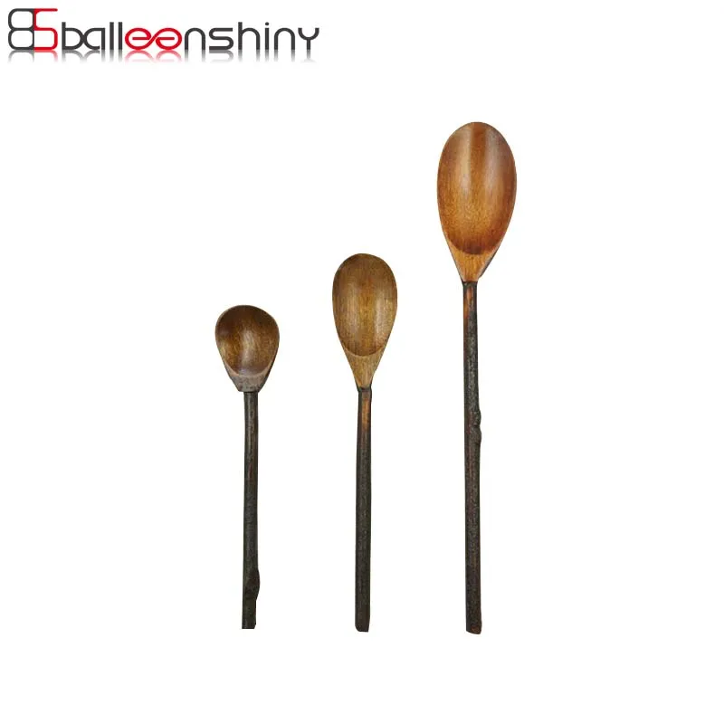 

BalleenShiny Natural Wooden Spoons Large Long Handled Spoon for Soup Dessert Coffee Stirring Ice Cream Wooden Utensils Tableware