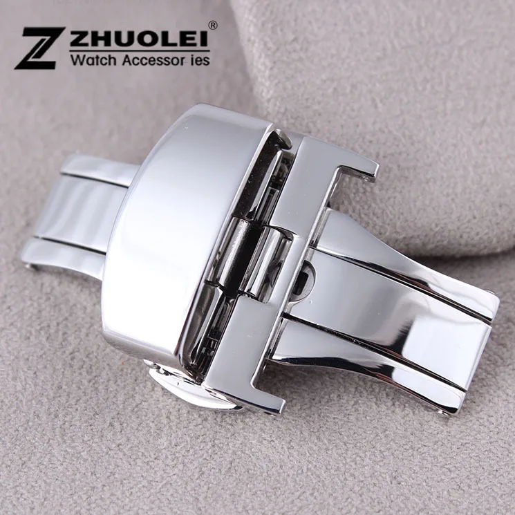 

16mm 18mm 20mm 22mm New High Quality Polished Silver Stainless Steel Butterfly Depolyment Clasp Buckle For Watch Strap Band