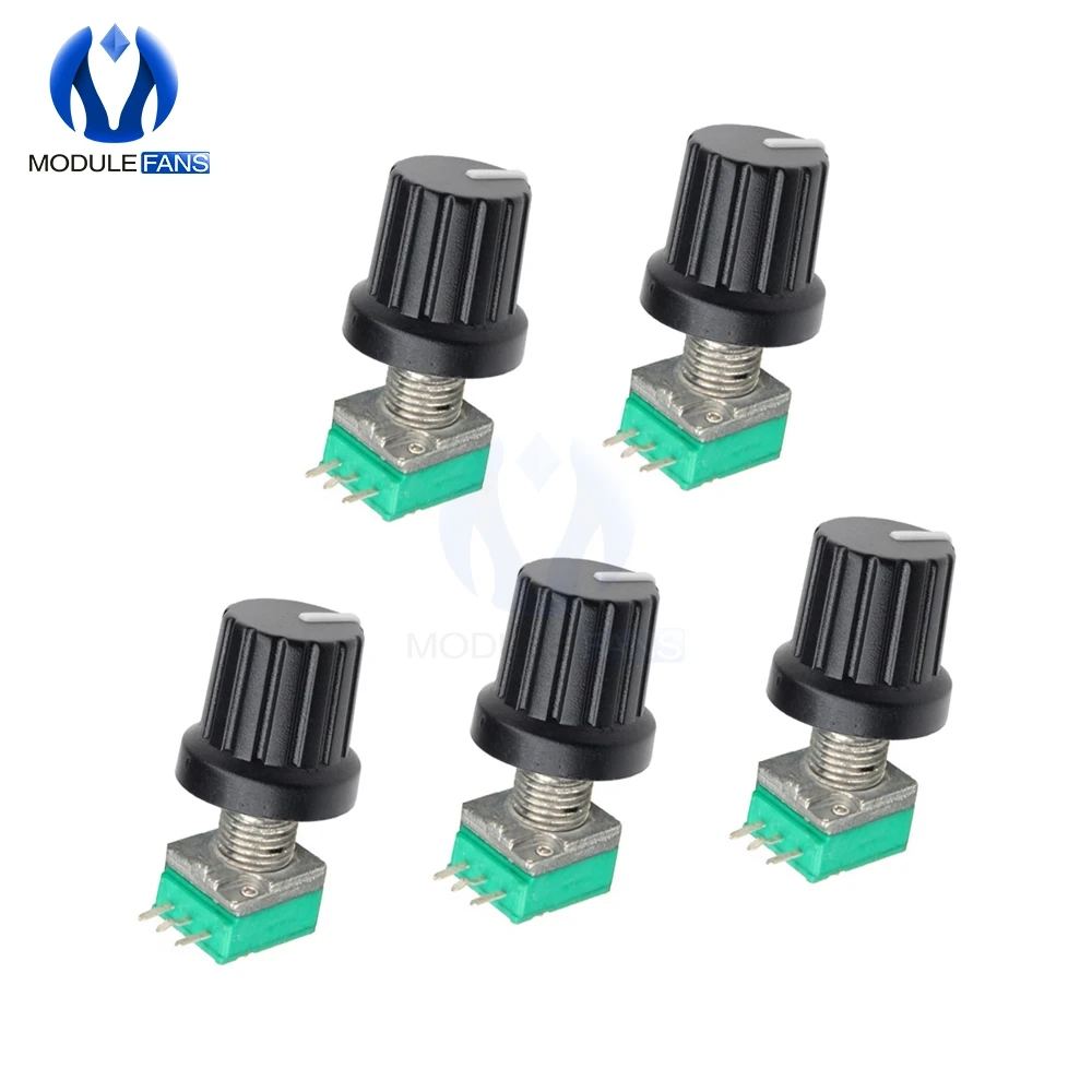 

5PCS 3 Pin 3P 6mm Rotary Potentiometer Knurled Shaft Single Linear B Type B10K ohm 10K With Cap 3PIN DIY Kit Electronic RK097G