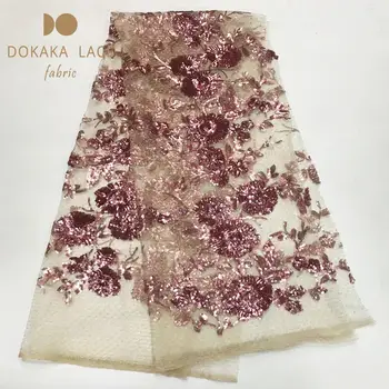 

African Guinea Sequins Embroidered Net Lace Fabric 2019 Unique Design Sequined Guipure Evening Prom Dresses Mesh Sewing Material
