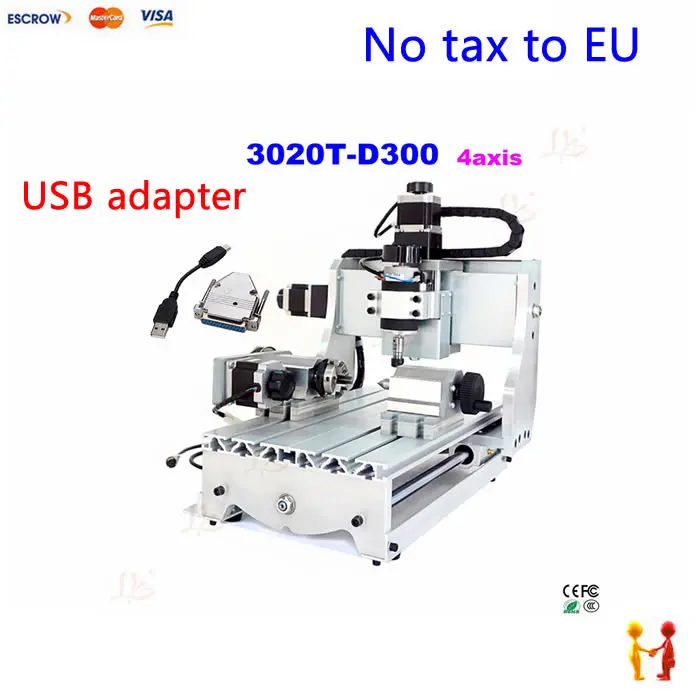 

(NO TAX TO EU) 4Axis 3020 cnc router with 300w spindle cnc engraving machine with USB adapter
