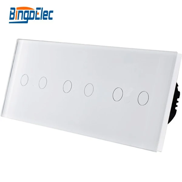 Hot Sale 6gang 1way Dimmer Touch Screen Light Switch Luxury Glass Panel Wall Switch Three Color