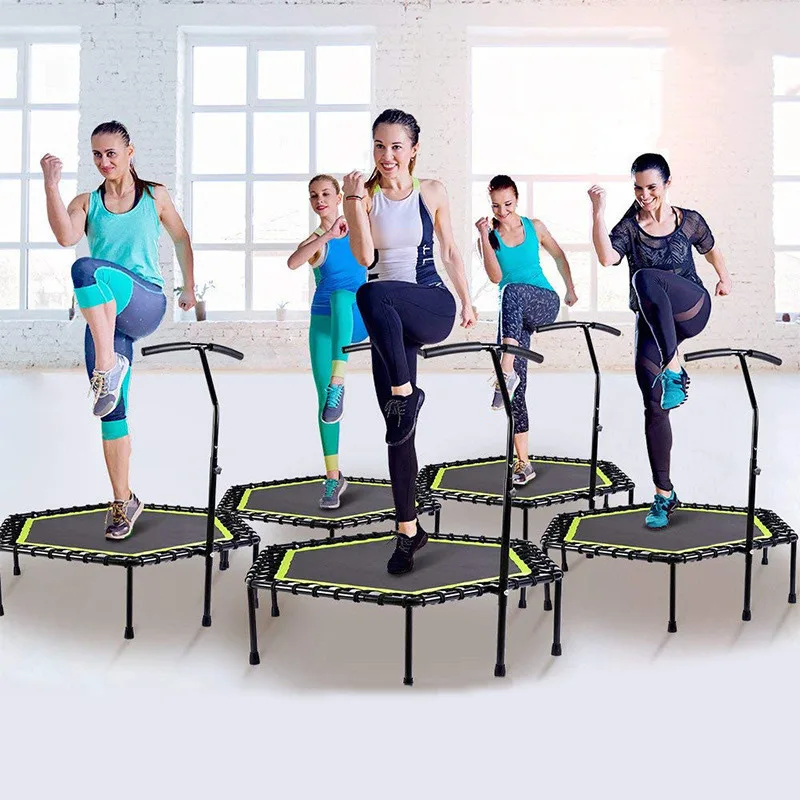 48" Silent Mini Trampoline with Adjustable Handle Bar Fitness