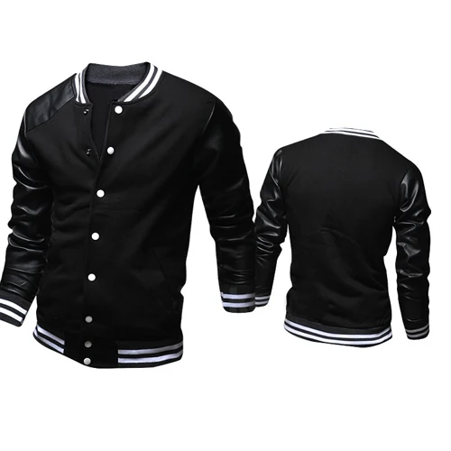 Крутая бейсбольная куртка для колледжа, мужская мода, дизайнерская Черная мужская приталенная Студенческая толстовка с рукавом из искусственной кожи, фирменный жилет для мужчин - Цвет: Black