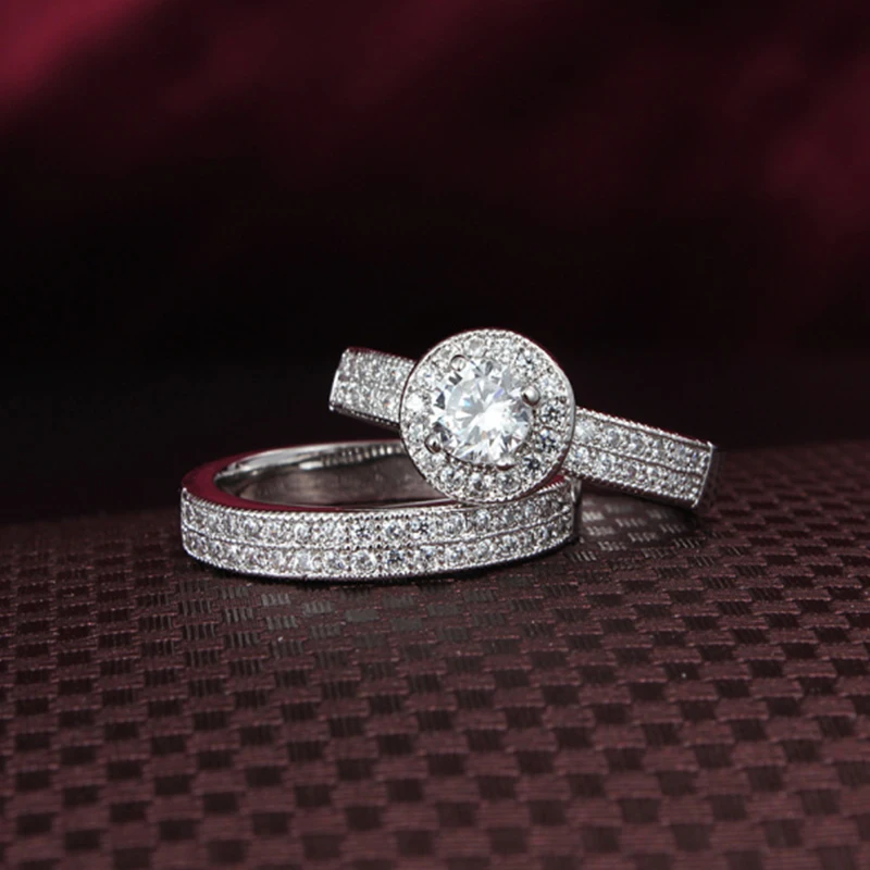 Cc 2 Pieces Bridal Sets Double Rings For Women Aaa Cz 2 Colors