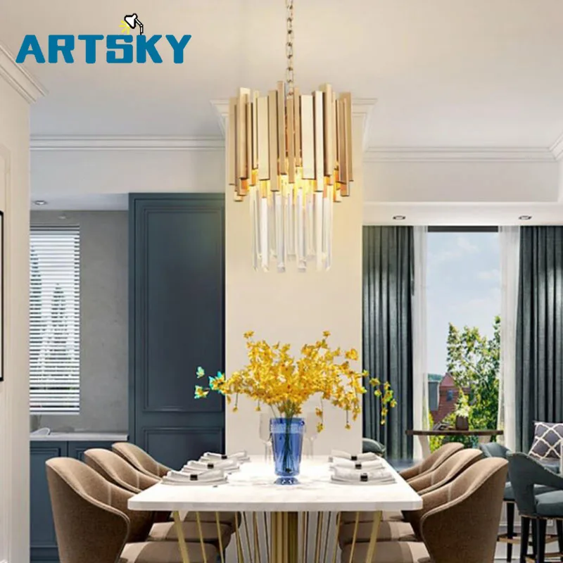 

Modern Gold Crystal Pendant Light Restaurant Decorative Lighting for Bedroom Kitchen