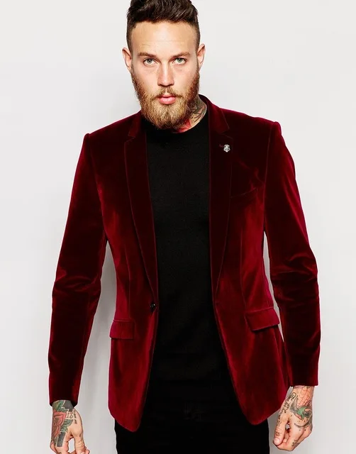 717 Center Vent Groomsmen Notch Lapel Groom Tuxedos Velvet Red Jacket Men Suits Wedding Best Man (Jacket+Pants