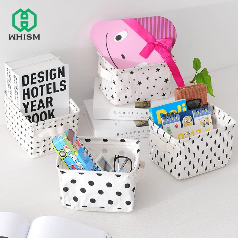 

WHISM Tree Cross Print Cotton Linen Storage Baskets Toy Holder Desktop Cosmetics Organizer Laundry Basket Folding Storage Basket