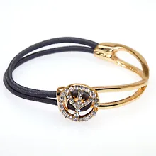 Miasol Романтический Модные Для женщин Леди Кристалл мира металлический браслет с черная резинка металлические браслеты
