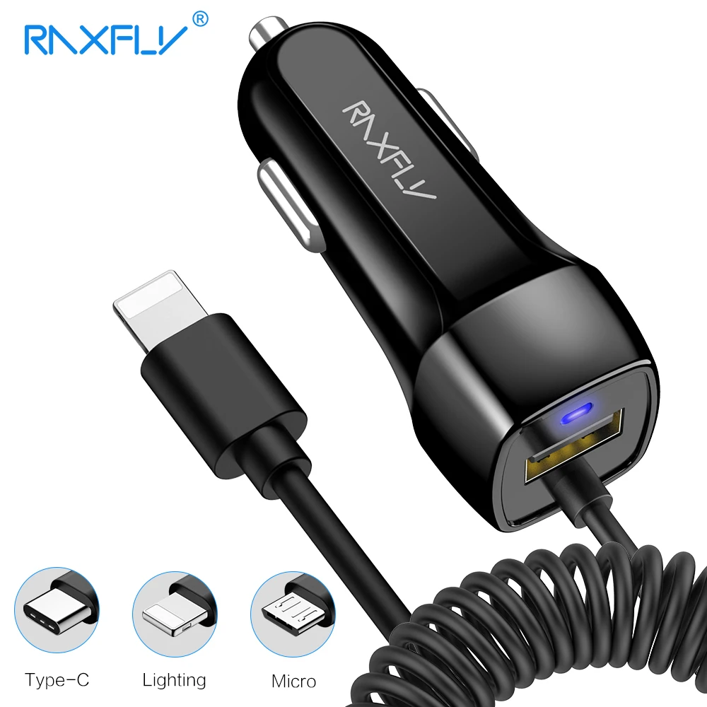 RAXFLY Universal Car Charger For iPhone 8 X For Samsung S8 S9 With