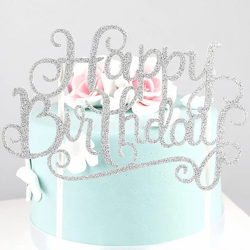 

Glitter Happy Birthday Flag Cake Topper Decoration Party Favors Sticker Decor Banner Card Birthday Cake Accessory