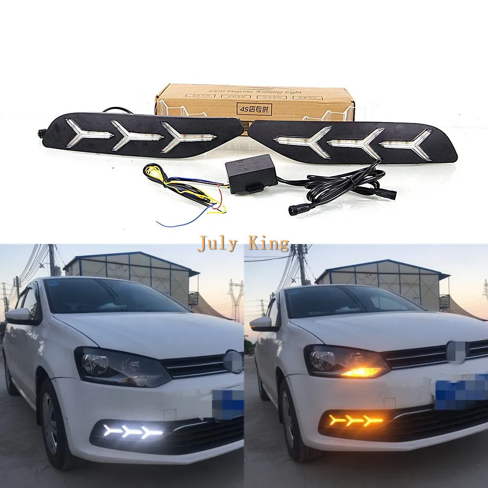 July King светодиодный чехол для дневных ходовых огней для Volkswagen Polo- без противотуманной фары, СВЕТОДИОДНЫЙ DRL+ желтые указатели поворота