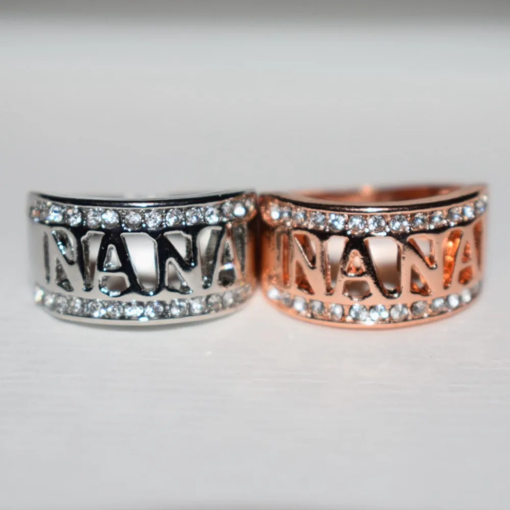 

Elegant Carving Hollow Rhinestone NANA Letter Ring Faimly Rings Gift For Women Man Jewelry 1PCS