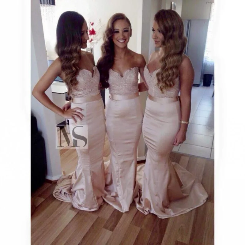 New 2017 Blush Pink Lace Bridesmaid Dresses Sweetheart Backless Mermaid/Trumpet Long Fashion Formal Party Gowns Hb73 | Свадьбы и