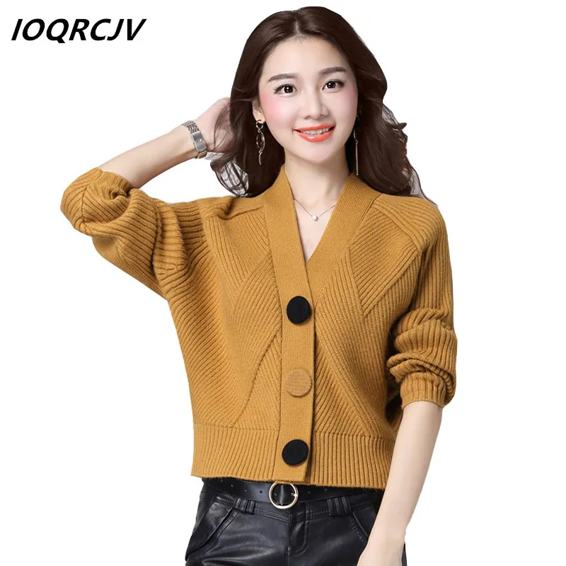 

2018 Autumn Women Sweater Knitted Coat Pull High Elasticity Soft Cardigan Female Buttons Short Cloak Screw Thread Sweater S31