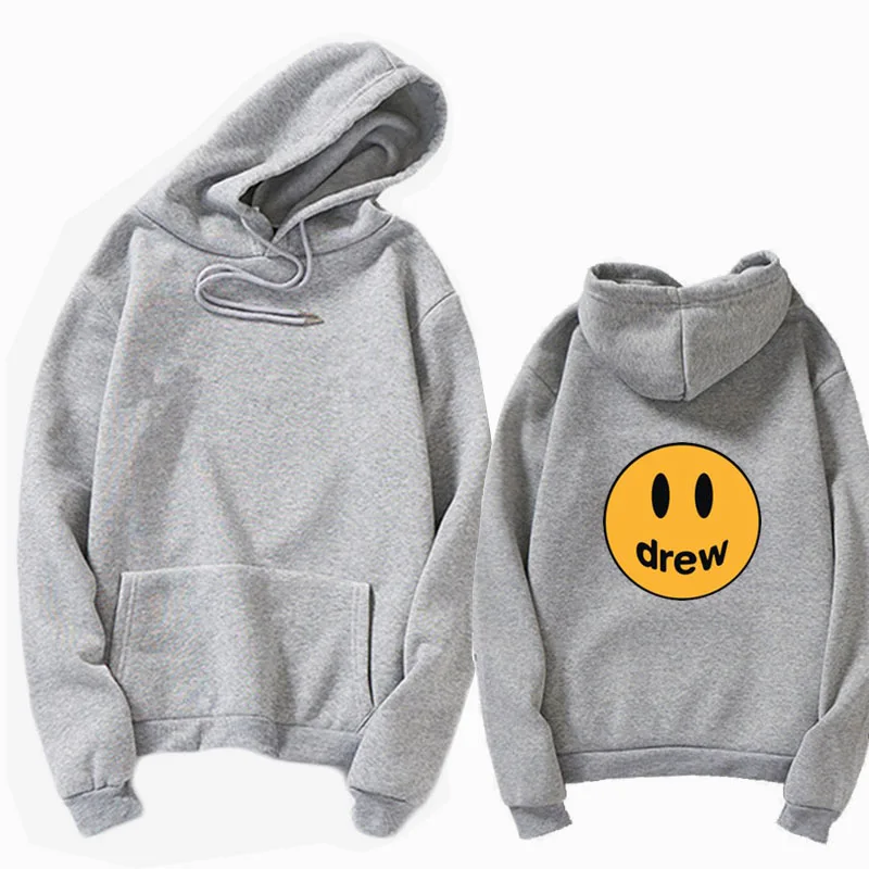 Drew Sweatshirt Drew House Justin Bieber Smiley-Face Clothing Hoodie, Hooded Sweatshirt for Justin Bieb - Color: gray 2