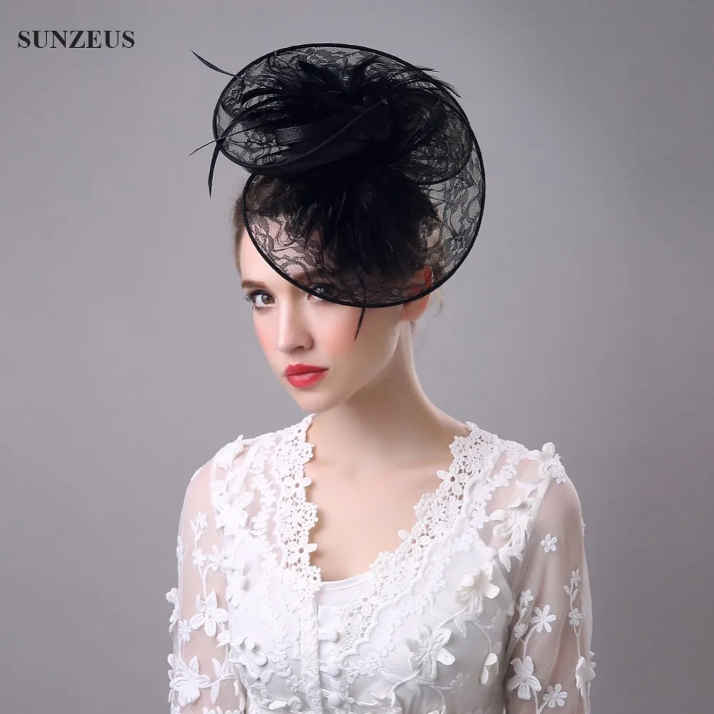 Vintage Lace Hats Black/White Feather 
