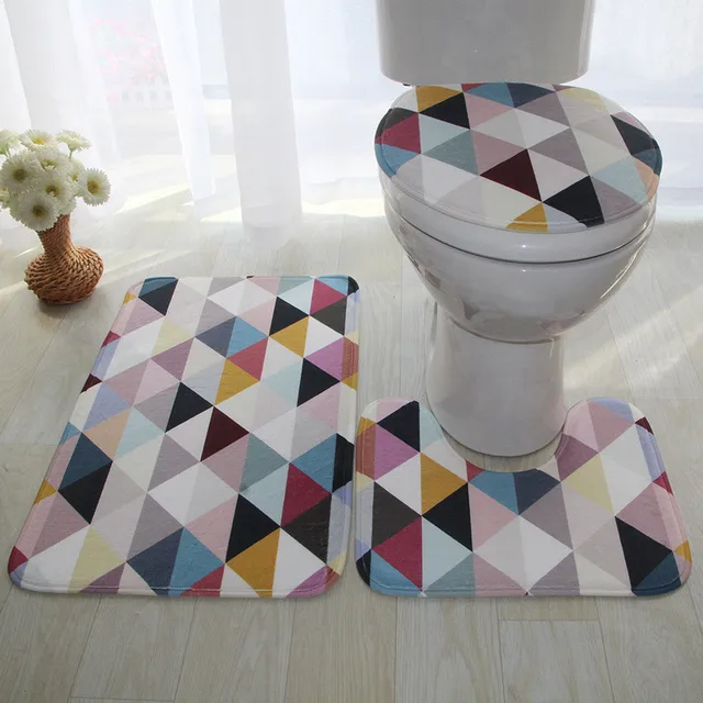 Anti-slip Toilet Cover Bath Sets Decor Safety Tape Mat 3 Pieces/Set Absorbent Bathroom Floor Mat Bathroom Carpet Set Bath Rug
