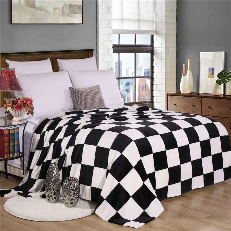 

black and white plaid super soft warm plaid printed coral fleece blanket