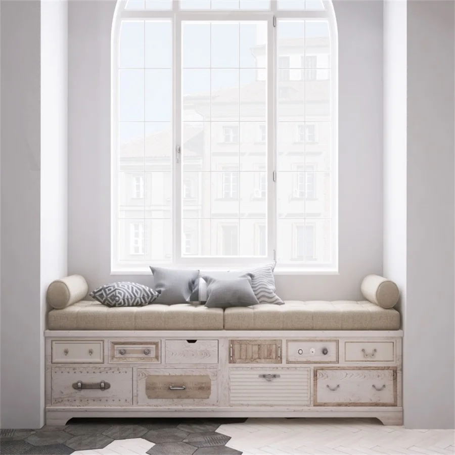 

Laeacco White Room Window Bedroom Pillow Child Portrait Interior Photo Backgrounds Photography Backdrops Photocall Photo Studio