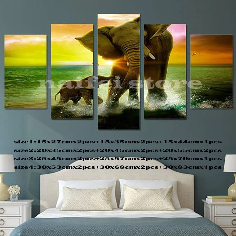 

diy Full square Diamond Painting Cross Stitch 5 pcs/set Elephant 5D Diamond Embroidery Mosaic wall stickers home decoration