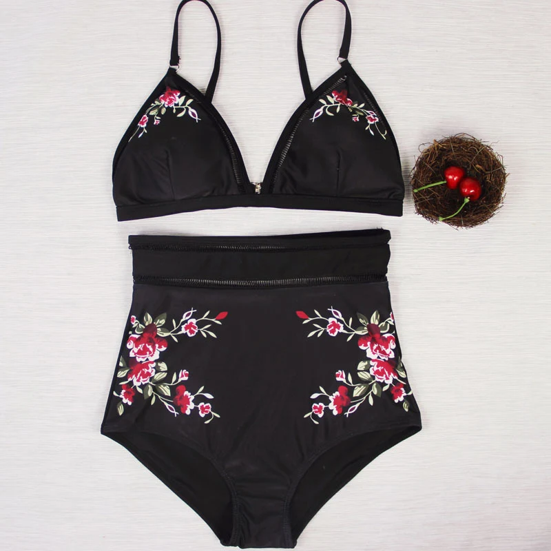 High Waist Bikini Brazilian Set Sexy Female Bikinis Condole Belt Printing Women Biquinis Retro Beach Swim Bathing Suit (3)