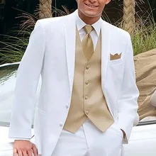 Новое поступление две кнопки белый Жених Смокинги для женихов Для мужчин свадебные костюмы для выпускного индивидуальный заказ(куртка+ Брюки для девочек+ жилет+ галстук) k: 475