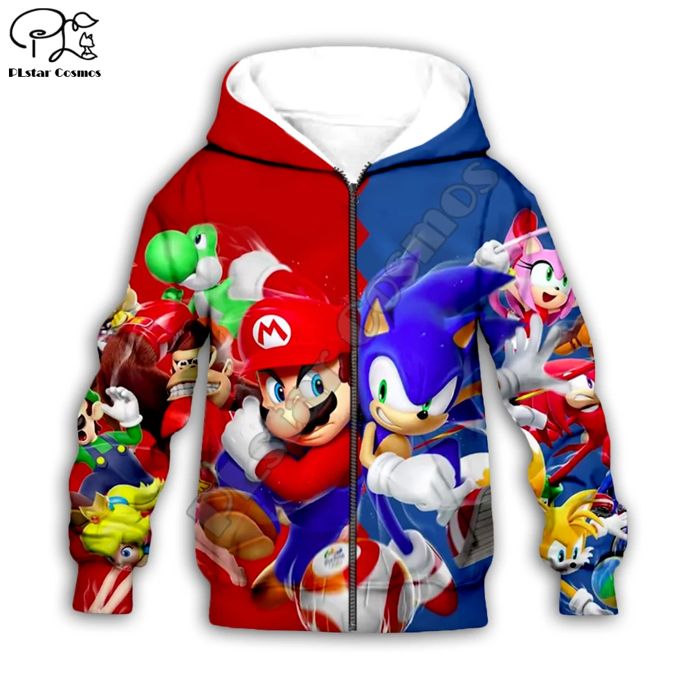 

Super mario Sonic 3d Hoodies Children zipper coat Long Sleeve Pullover Cartoon Sweatshirt Tracksuit Hooded/pants/family t shirts