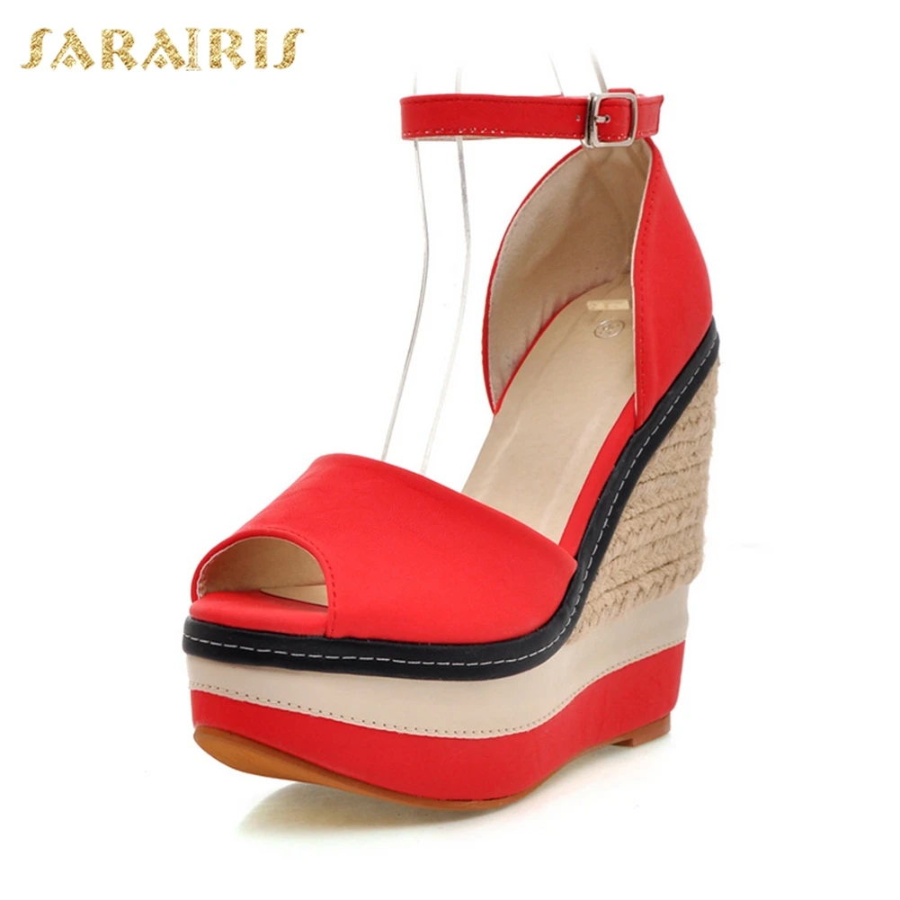 

Sarairis New Hot Sale High Platform Sandals Women 2019 Summer mixed-color High Heels Women Straw Shoes Woman Wedges