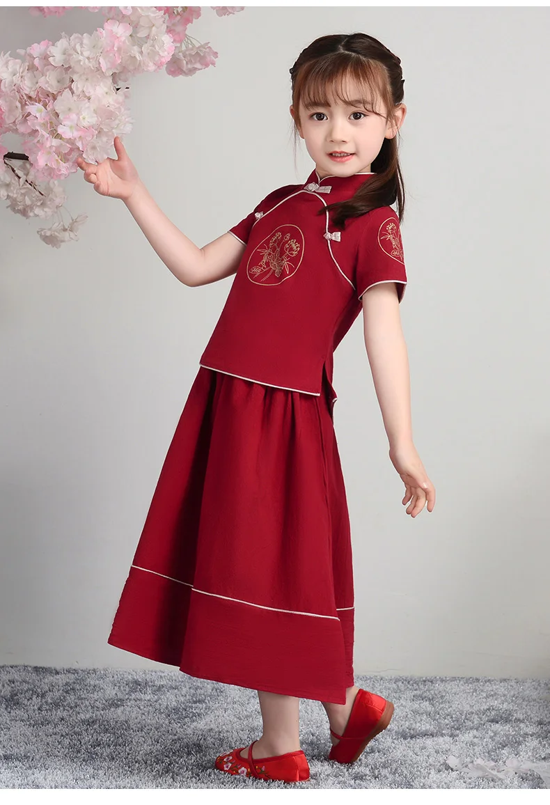 Hanfu/костюм для девочек в китайском стиле; сезон лето; красный; Hanfu; китайская Древние Традиционные одежда; народный костюм для танцев; DQL1229